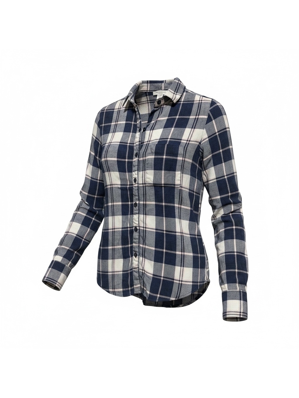 Beachlunchlounge Women's Cozy Casual Navy and White Plaid Button-Up Shirt XS